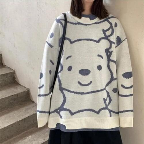 Korean Version Of The Cute Bear Windproof Cute Sweater Girl Student Round Neck All-match Sweater Tide 2021 Spring And Autumn New