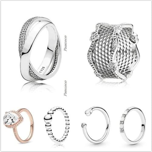 Authentic 925 Sterling Silver Ring Lace Of Love With Crystal Rings For Women Wedding Party Gift Europe Pandora Jewelry