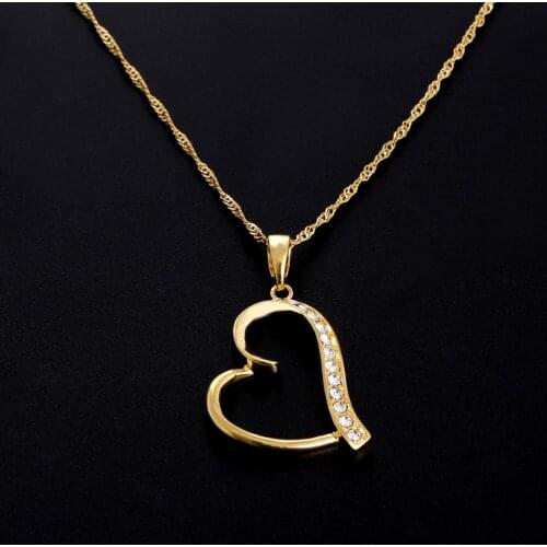 Bangrui Romantic Fashion Women Necklace Jewelry Gold Color AAA Zircon crystal Heart Pendant Necklace For Wedding DIY charms