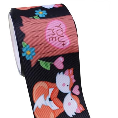 25mm/38mm/75mm New valentines day series heat transfer cute fox and love bird printed grosgrain,25 yards per lot