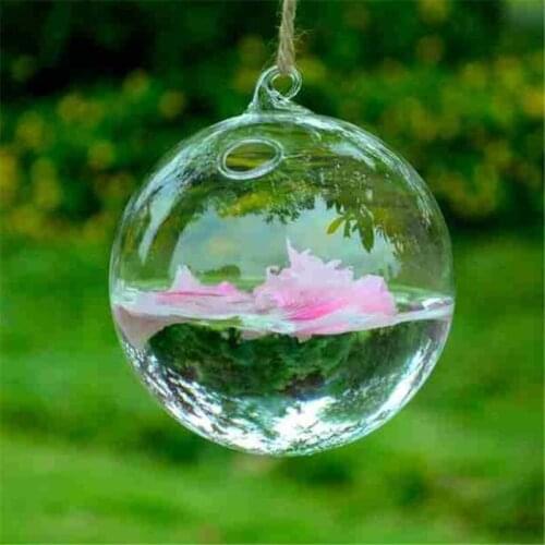 8cm Modern Round Flat 2pcs Crystal Glass Wall Hang Flower Vase Wedding Home Decoration Clear