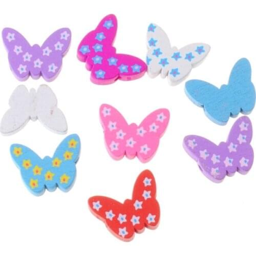 Free Shipping 50pcs Hot New Random Mixed Multicolor Cute Butterfly Wood Beads Jewelry Fashion DIY Craft 16x21mm