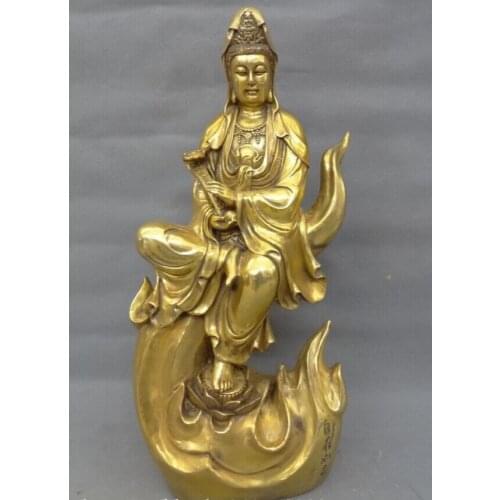 Fast shipping USPS to USA S1804 20" Chinese Brass Pray Lotus RuYi fast Kwan-yin Guan Yin On Lotus Goddess Statue
