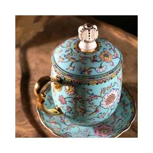 Teacup Chinese Llarge Capacity 400ml Home Jingdezhen Water Cup Color Enamel With Lid Office Meeting Teacups Box Packaging