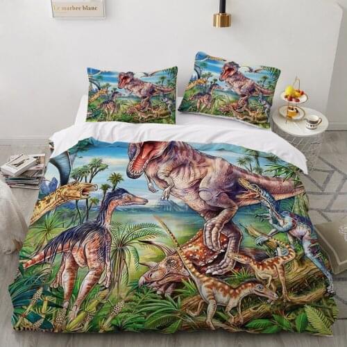 Kids Bedding Set for baby cartoon Bed linen set for home duvet cover flat sheet family sets Euro 7 piece Jurassic park dinosaurs
