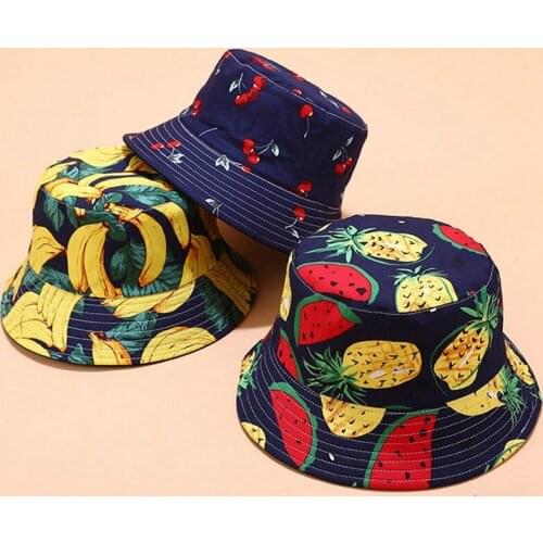 Two Side Reversible Fruit Cherry Bucket Hat For Men Women Fisherman Hat Panama Bob Hat Summer pineapple,watermelon,lemon