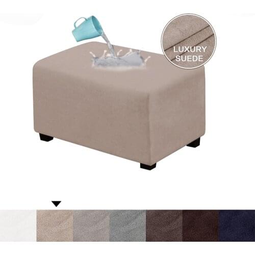 Stretch Suede Ottoman Slipcover Waterproof Ottoman Footstool Cover Rectangle Footrest Stool Cover Furniture Footstool Protector