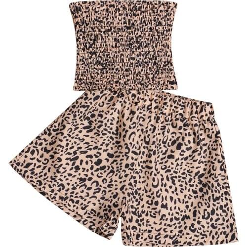 FOCUSNORM 1-6Y Summer Fashion Kids Girls Clothes Sets 2pcs Leopard Printed Off Shoulder Strap Vest Tops Elastic Shorts