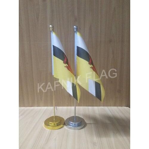 KAFNIK,Brunei Office table desk flag with gold or silver metal flagpole base 14*21cm country flag free shipping