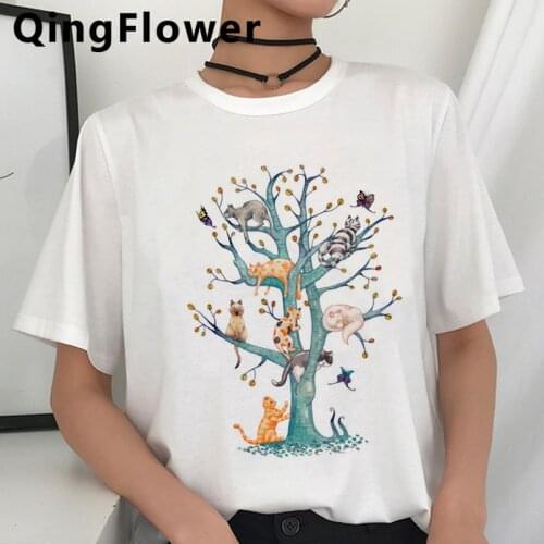 Cat tshirt female japanese kawaii plus size top tees couple clothes