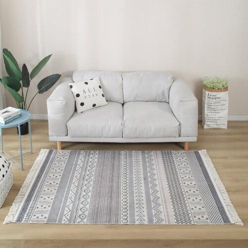 Nordic Carpet for Living Room Cotton Linen Hand Woven Bedroom Rug Tassel Macrame Tassel Floor Mat Pray Tatami Mat Custom Size