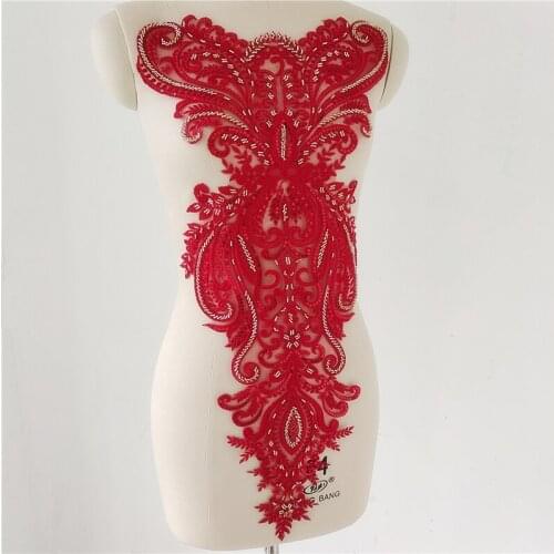 Red embroidery bead applique Cheongsam dress flower patch
