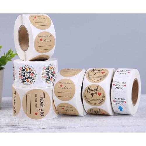 L Size/38mm 500pcs Round Natural Kraft Thank You Sticker Scrapbooking Sealing Label for Business Gift Packaging Baking Handmade
