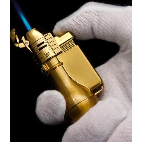 Metal Lighter Blue Flame Cigar Lighter Lighters Windproof Butane Gas Jet Torch Lighter With lock the flame For Men Gadget