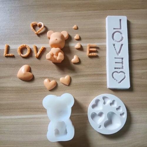 Cute New Fondant Baking Silicone Mold Love Heart Bear DIY Baby Birthday Party Chocolate Cake Candy Decoration Mould