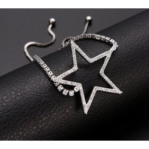 Fashion Crystal Silver Plated Bangles For Women Trendy Star Pendant Bracelets Bangles Geometric Costume Jewellery