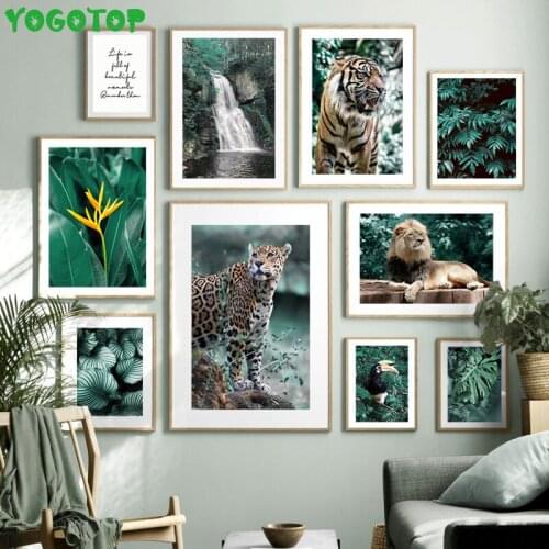 Jungle Lion Cheetah Tiger Monstera Leaves Wall Art Diy diamond painting 5D full Drill mosaic diamond embroidery Wall Art YY5272