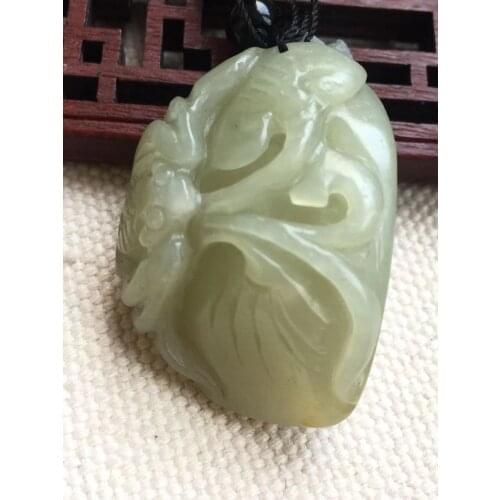 Natural A hetian jade double Hand-Carved jade flower white jade pendant jade necklace men pendants jewelry