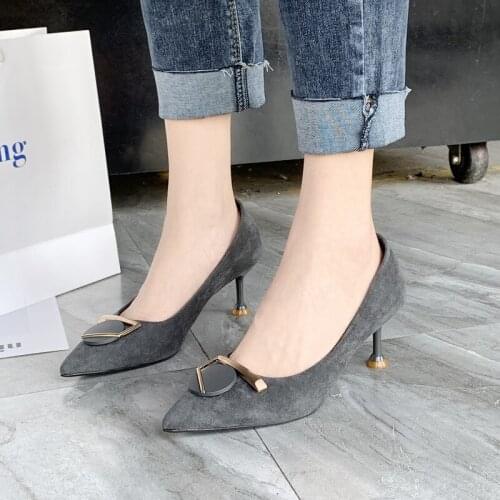 New Spring Womens High Heels Fashion Pointed Toe Sexy Fashion Designer Style Mature Metal Slip-On Single Shoes Women W32-26