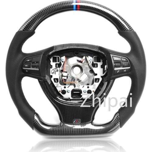 Carbon fiber steering wheel Perforated leather For BMW 5 6 7 Series F10 F18 assembly with Shifter paddle position without airbag