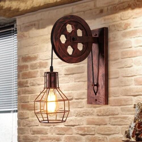 Industrial Light Iron LED Retro Wall Lamp Creative Lamps Lifting Rusty Bronze Craft Without The Bulb Home Small Wheel Chandelier