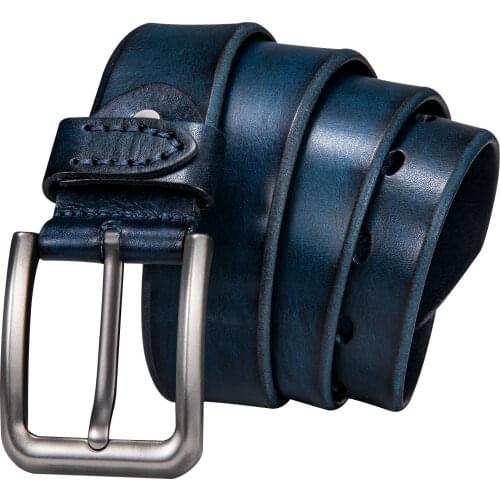 Classic Mens Genuine Leather Belt Men Vintage Belt Cowboy Belts for Mens Metal Pin Buckle Casual Brown Blue Luxury Jeans Strap