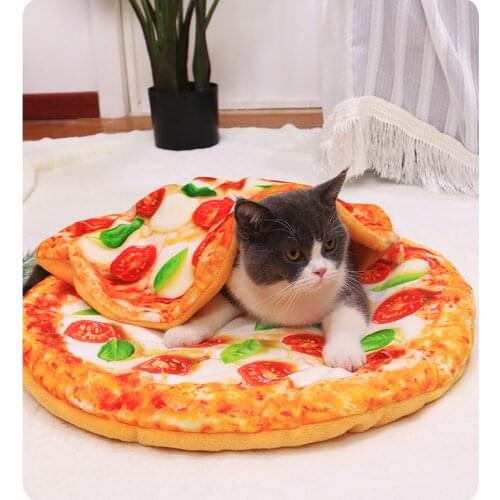 Lovely Pet Cats Bed Mat with Lifelike Fried Egg Pizza Toast Bacon for Winter Keeping Warmer Dog Bed Mat Flannel Blanket for Pet