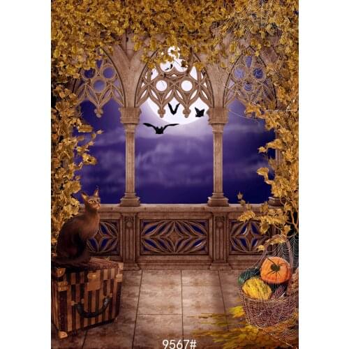 Halloween Full Moon Midnight Photographic Backgrounds Flowers Attached Palace Vinyl Photography Backdrops for Photo Studio
