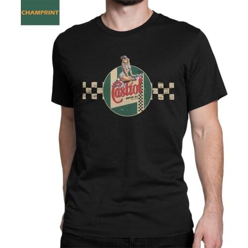 Castrol Vintage Racing Stripe Pin Up Girl T-Shirt for Men 100% Cotton T Shirt Motor Oil Short Sleeve Tee Shirt 4XL 5XL Clothes