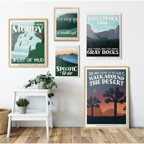 Hd Print Vintage Art Painting Posters Yosemite National Park Subpar Retro Poster Travel National Park Landscape Wall Art Picture