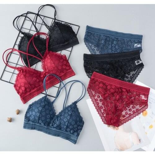 Women Lace Bra Sets Seamless Underwear Backless Vest Sexy Floral wireless Ultrathin Padded Bralette Lingerie Briefs Female