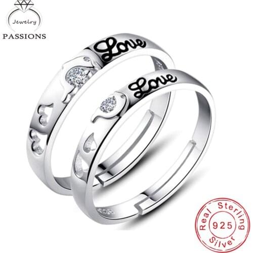 Wholesale Fashion 925 Sterling Silver AAA Zircon Carving Lovers Set Rings Resizable Hollow Heart CZ Ring Women&Men Jewelry Gift