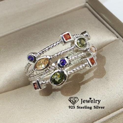 CC S925 Sterling Silver Rings For Women Cubic Zirconia Colorful Ring Party Gift Bijoux Femme Accessories Drop Shipping CC3154