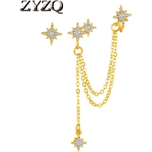 ZYZQ Korean Eight-Pointed Star Earrings Sweet Single Tassel Ear Clip Integrated Women Earrings