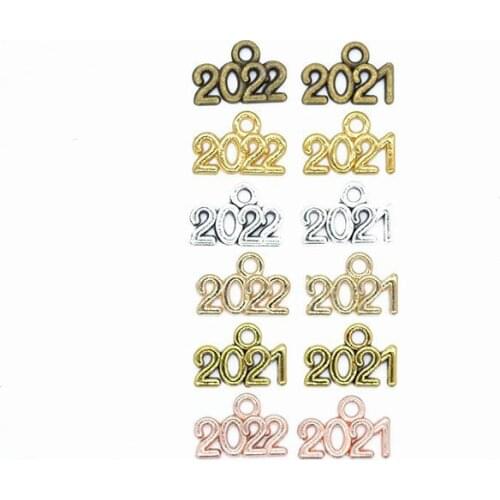 100pcs 14x9mm Metal Alloy Charms 2019 2020 2021 2022 Year Souvenir Charms Pendant DIY Handmade Jewelry Accessories