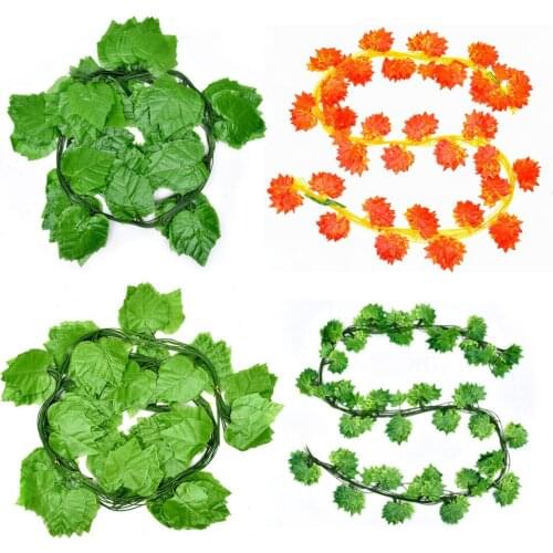 12 Piece 20 Leaves Silk Ivy Garland Plants Grape Red Maple Vine Leaves Garden Decoration Artificial Wedding Party Green Home