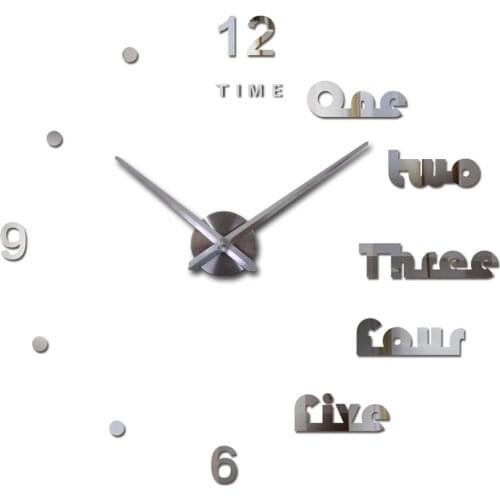 DIY 3D Digital Wall Clocks English Letter Large Clock + Silent Mechanism Acrylic Mirror Self adhesive Wall Clock Stickers Decor