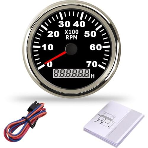 85mm Boat Tachometer 7000 RPM Waterproof Car Marine Tacho Meter Gauge with Hour meter Red Backlight 12V/24V