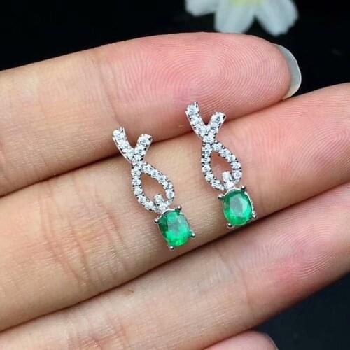 925 silver inlaid with natural emerald ear nails Emerald earnail High-end jewelry.Banquet dress jewelry joker