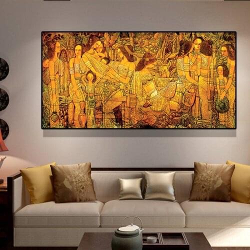 Abstract Gold Traditional Chinese Portrait Canvas Painting Posters and Prints Scandinavian Art Wall Picture for Living Room