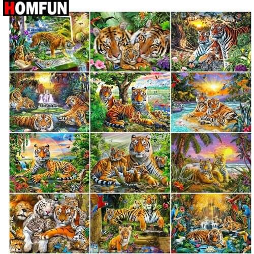 HOMFUN Full Square/Round Drill 5D DIY Diamond Painting "Animal tiger scene" Embroidery Cross Stitch 5D Home Decor Gift