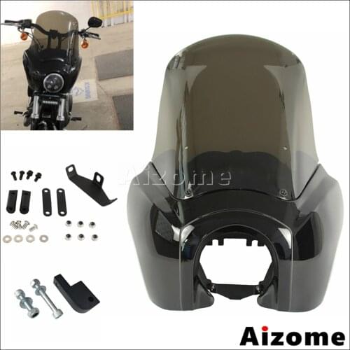 ABS Plastic Motorcycl Black Headlight Fairing Smoke 15"Windshield Kit For Harley Dyna FXR FXD FXDF FXDWG Cafe Racer Club Style