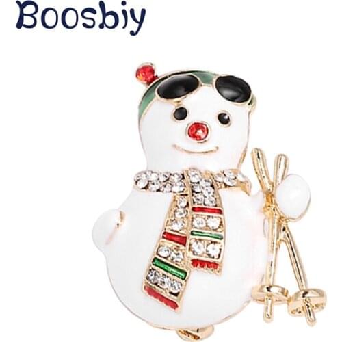 Boosbiy Christmas New Year Gift Enamel Cool Snowman Brooch For Women Kids Hat Bag Scarf Jewelry Accessories