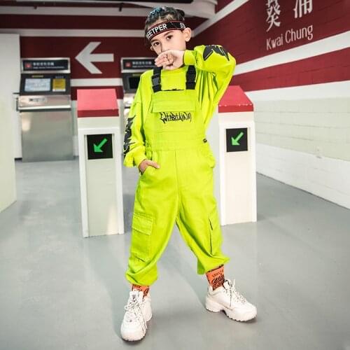 Girls Boys Street Dance Set Children Hip Hop Jazz Dance Costume Loose Jumpsuit Kids Korean Version Performance Costume DWY2682