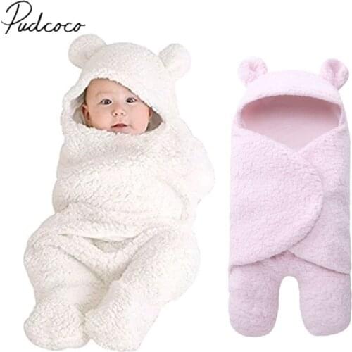 Polar Fleece Fabric Infant Baby Boy Girl Swaddle Sleeping Wrap Blanket Photo Prop Little Ear Hoodie Warm Blanket Bear Outfits