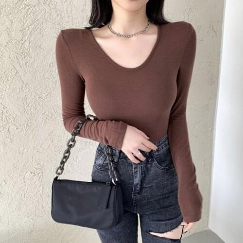 T Shirt Women Slim Sexy Elasticity Korean Style T-Shirt 100% Cotton Gray Tshirt Clothes Womens Tops 2021 Tee Shirt Femme Vogue