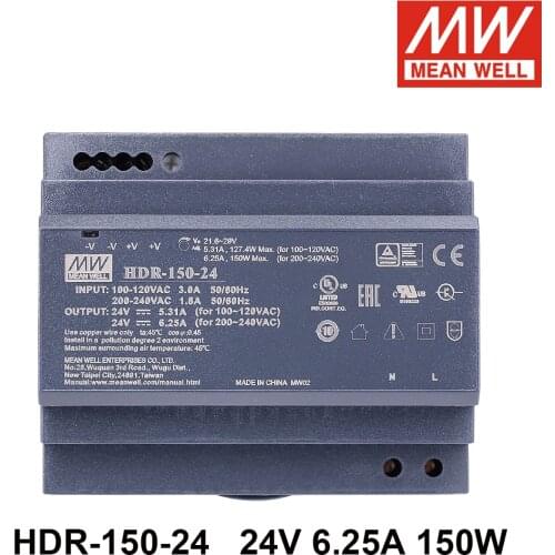 Mean Well HDR-150-24 Meanwell 85-264V AC-DC 24V 6.25A Ultra Slim Step Shape DIN Rail Power Supply HDR-150 Voltage Adjustable