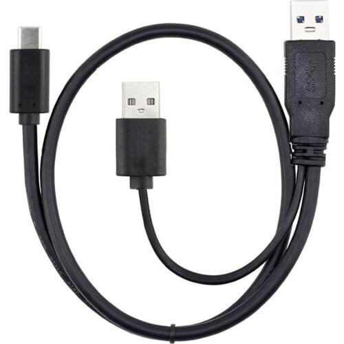 USB 3.0 Power Data Male & USB 2.0 Dual Power to USB-C Type-C Y Cable Cord for Lap top & Hard Disk 60cm Black