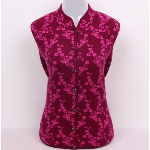 Large size 100%goat cashmere boutique jacquard thick cardigan sweater stand-collar for mum M/95-5XL/125