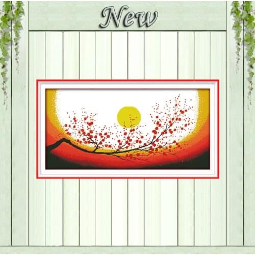 Plum blossom flowers scenery paintings 11CT counted printed on canvas needlework full embroidery Sets DMC 14CT Cross Stitch kits